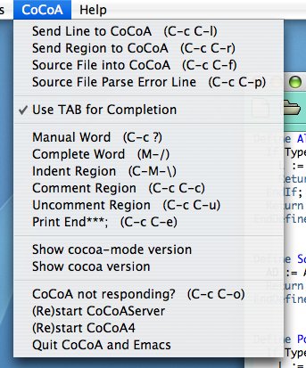 CoCoA menu for cocoa-mode